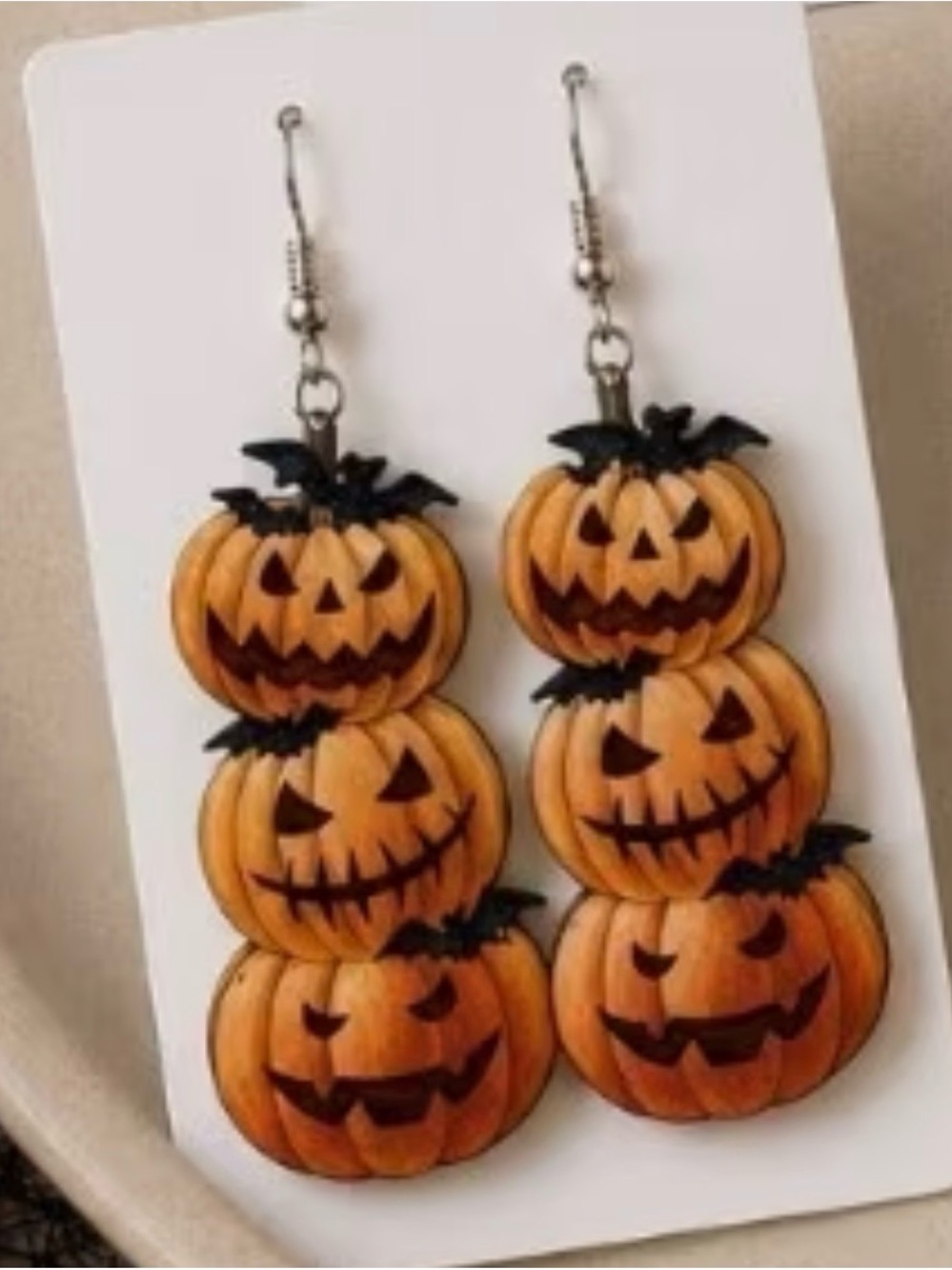 🎃 Halloween Orange Pumpkin Stack Dangle Earrings